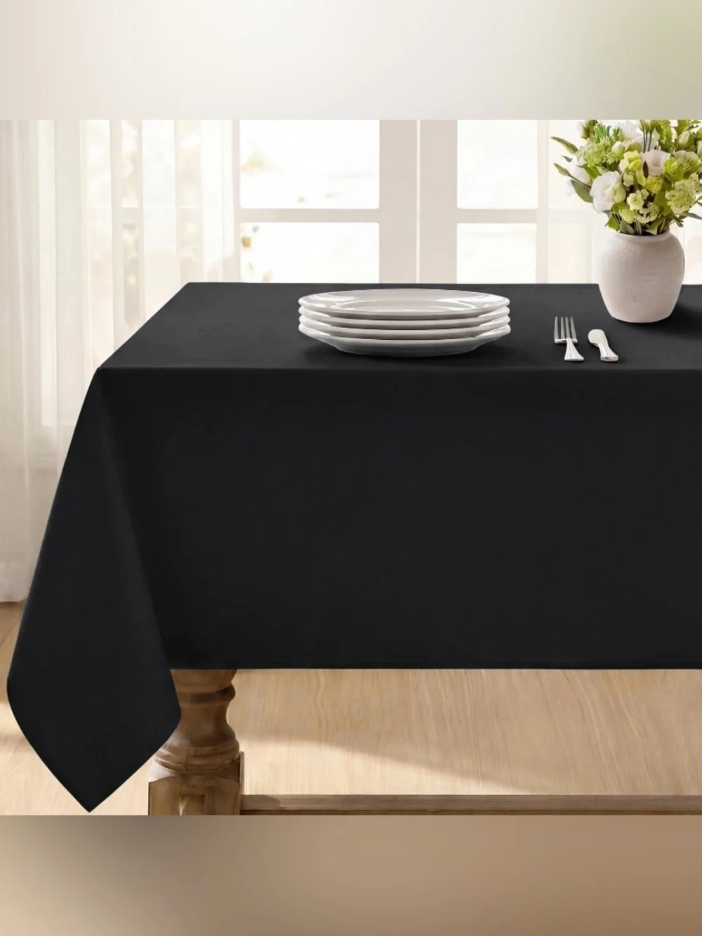 Tablecloth 100% Premium Polyester WATER-Resistant Rectangular 60x120” BLACK